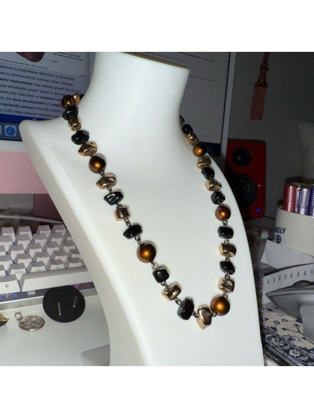 Boho Black, bronze, and Gold Adjustable Beaded Necklace - Picture 4 of 4